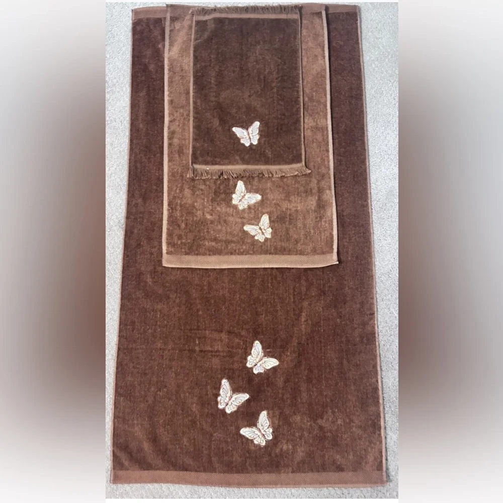 Vintage Matrex Embroidered Butterfly 3 Piece Towel Set MCM